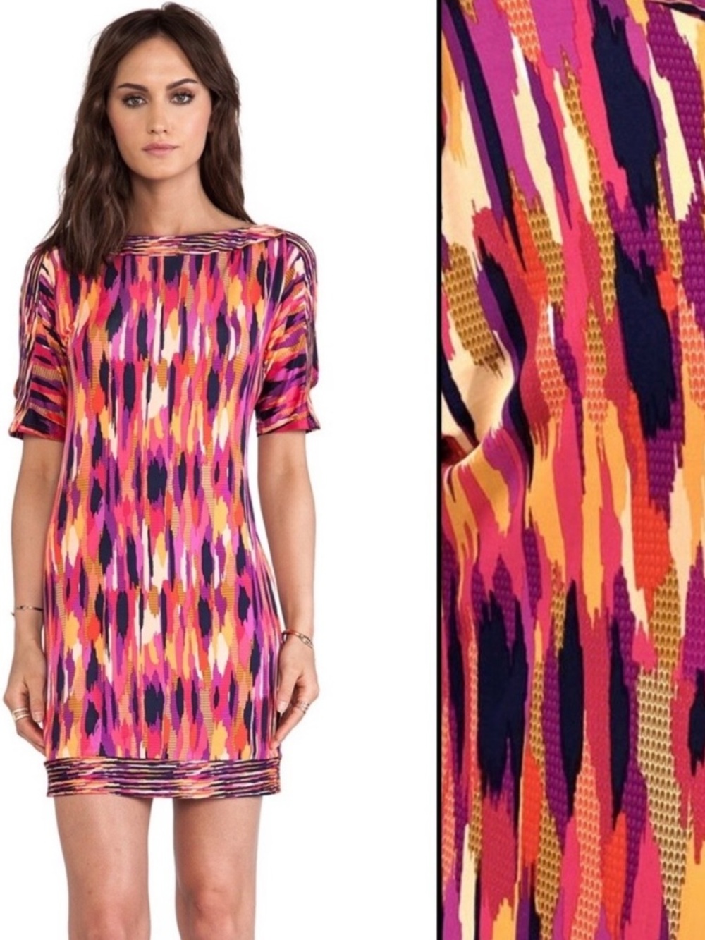 Trina Turk multicolor cold shoulder boatneck shift dress size 6